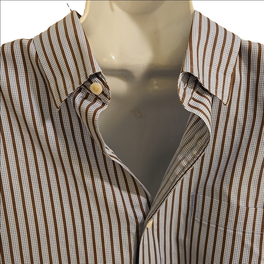 Hart Schaffner Marx Button Down Long Sleeved Shirt Blue Brown Striped Sz Large
